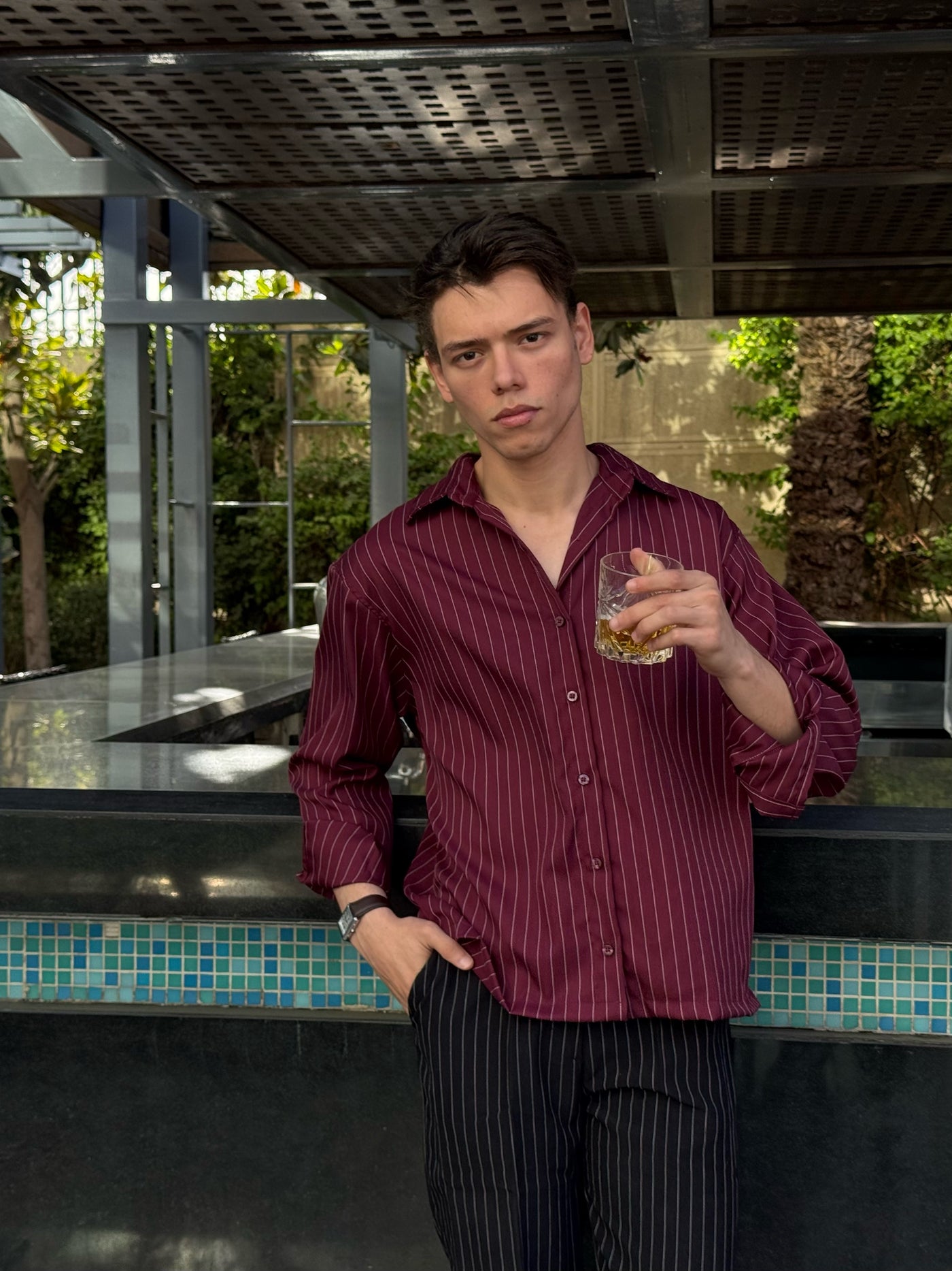 Burgundy Striped Shirt