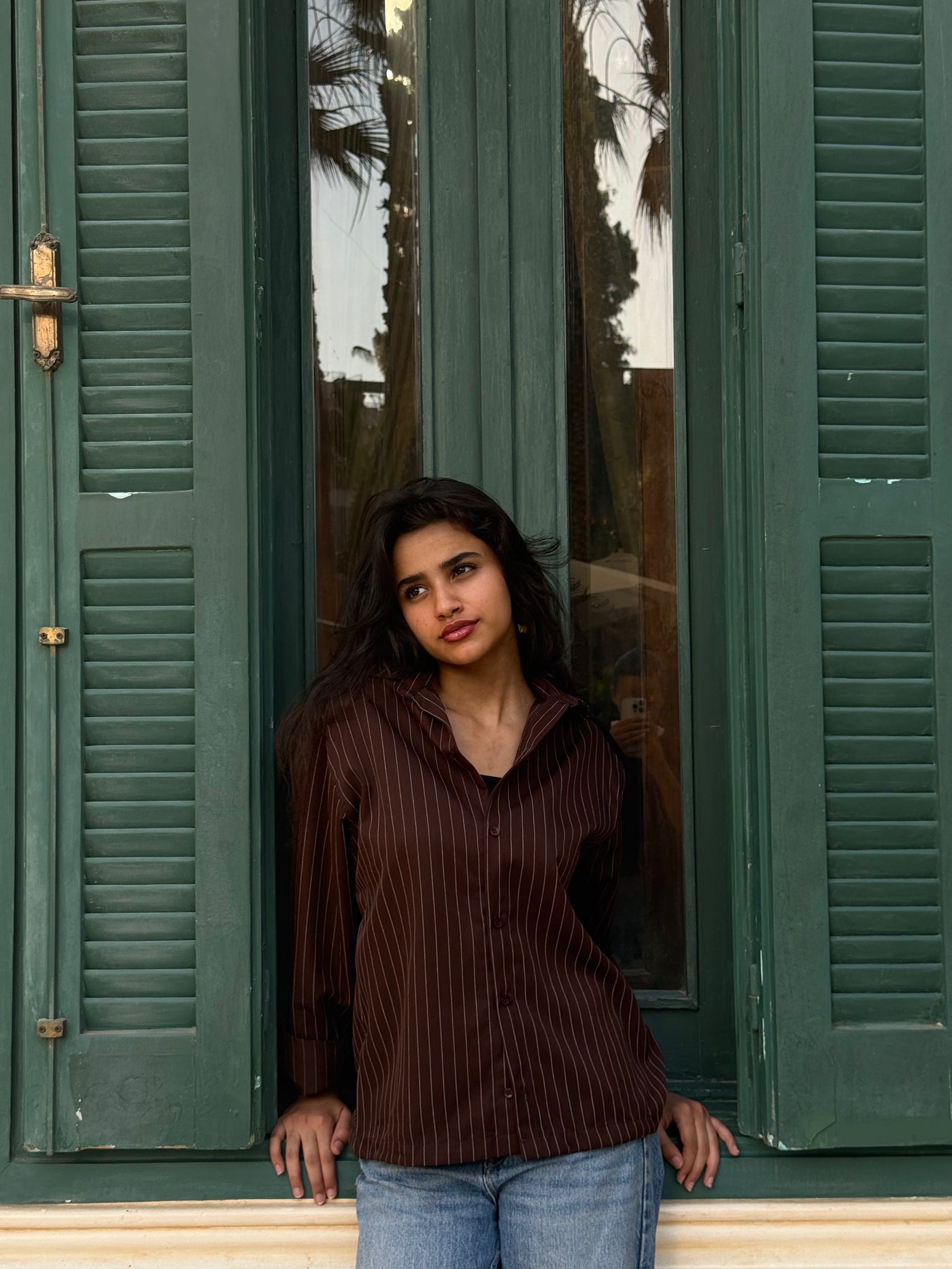 Brown Pinstripe Casual Shirt – Modern Tailored Fit