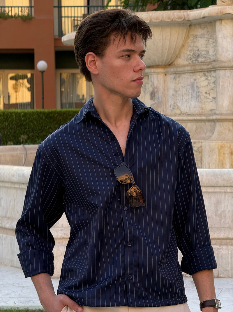 Navy Pinstripe Casual Shirt – Modern Tailored Fit